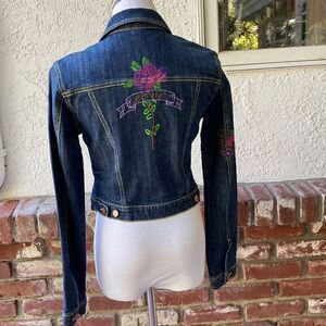 Seven 7 Premium Cropped Embroidered Jean Jacket Size Small NWT